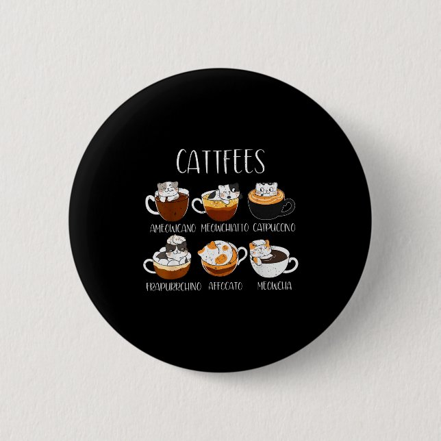 Badge Rond 5 Cm Cats &amp; Coffee Lover Funny Caffeine Quote Cattf (Devant)