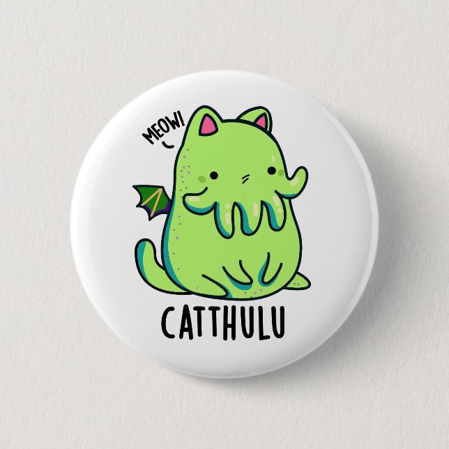 Badge Rond 5 Cm Catthulu Funny Cthulhu Cat Pun (Devant)