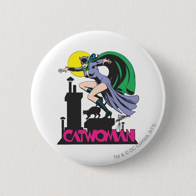 Badge Rond 5 Cm Catwoman & Logo rose (Devant)