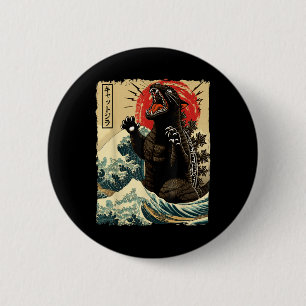 Badge Rond 5 Cm Catzilla Cat Art Drôle Chat Japonais Pour Hommes F