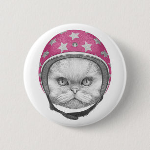 Badge Rond 5 Cm Cavalier de moto de chat persan