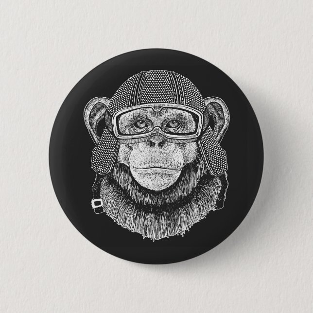 Badge Rond 5 Cm Cavalier de moto de chimpanzé (Devant)