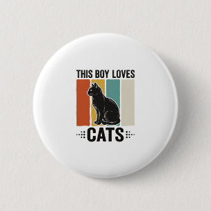 Badge Rond 5 Cm Ce garçon aime les chats Design Rétro pour amateur