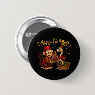 Badge Rond 5 Cm Célébration d'anniversaire de singe et de serpent