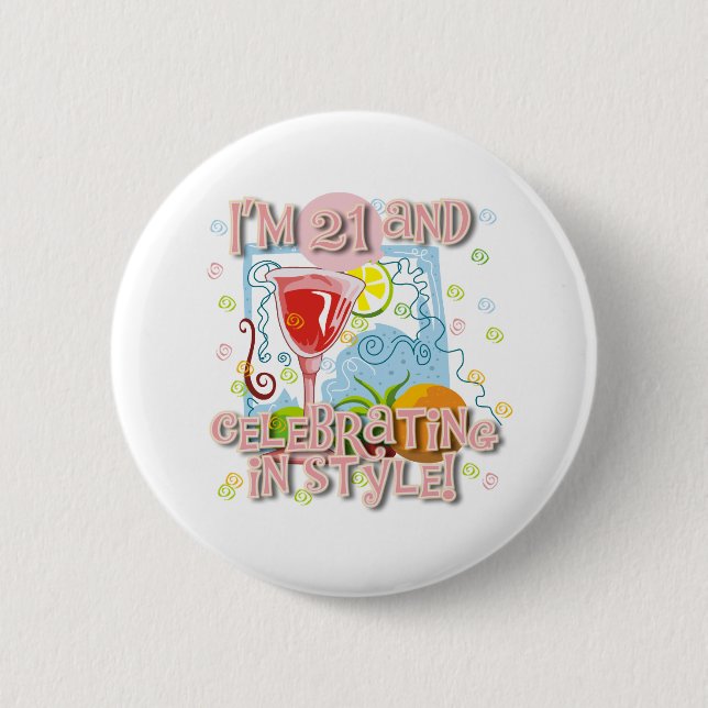 Badge Rond 5 Cm Célébration de 21 dans le style (Devant)
