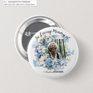 Badge Rond 5 Cm Célébration De Vie 1 Photo Guirlande Fleur Bleue