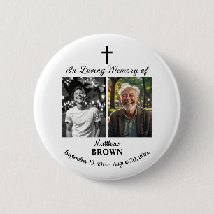 Badge Rond 5 Cm Célébration De Vie 2 Photos Funérailles Blanc