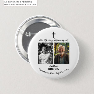 Badge Rond 5 Cm Célébration De Vie 2 Photos Funérailles Blanc