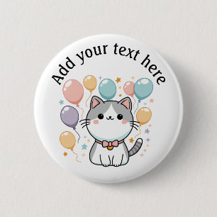 Badge Rond 5 Cm Célébrations Personnalisées Chat Avec Ballons