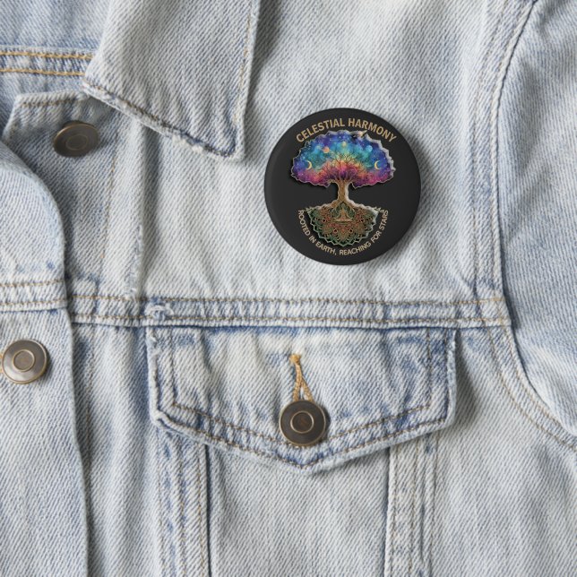 Badge Rond 5 Cm Celestial Harmony Tree | Cosmic Meditation Mandala (En situation)