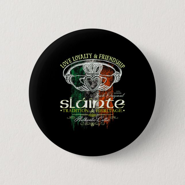 Badge Rond 5 Cm Celtic Claddagh Slainte Nge Irish Flag St. Patrick (Devant)