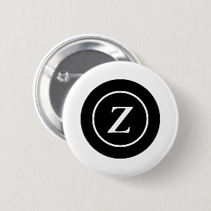 Badge Rond 5 Cm Cercle noir et blanc initial personnalisé