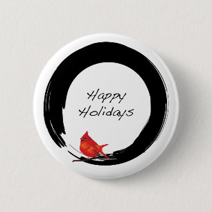 Badge Rond 5 Cm Cercle zen avec Cardinal de Noël