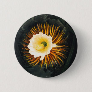 Badge Rond 5 Cm Céréus gothique vintage fleurissant la nuit
