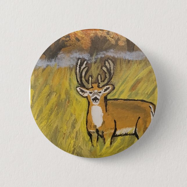 Badge Rond 5 Cm Cerf Dans L'Épine D'Automne (Devant)