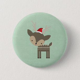 Badge Rond 5 Cm Cerf De Noël Dans Un Hipster Rétro Du Chapeau Roug