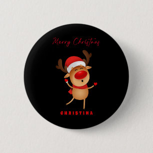 Badge Rond 5 Cm Cerf de Noël dessin animé T Shirt de Noël