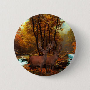 Badge Rond 5 Cm Cerfs Par Un Flux De Bois