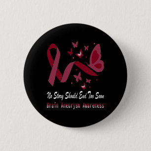 Badge Rond 5 Cm Cerveau Aneurie Sensibilisation Papillon Burgundy 