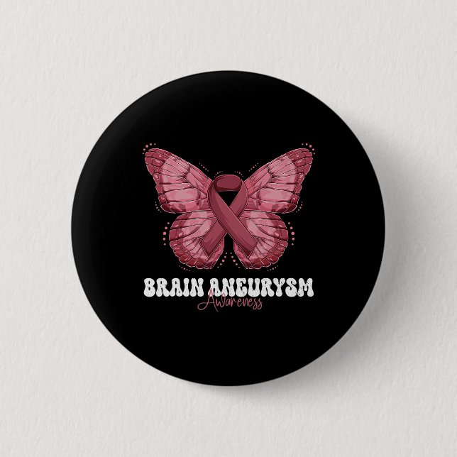 Badge Rond 5 Cm Cerveau Aneurysme Mois de sensibilisation Burgundy (Devant)