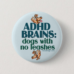 Badge Rond 5 Cm CERVEAUX de TDAH (bleus)