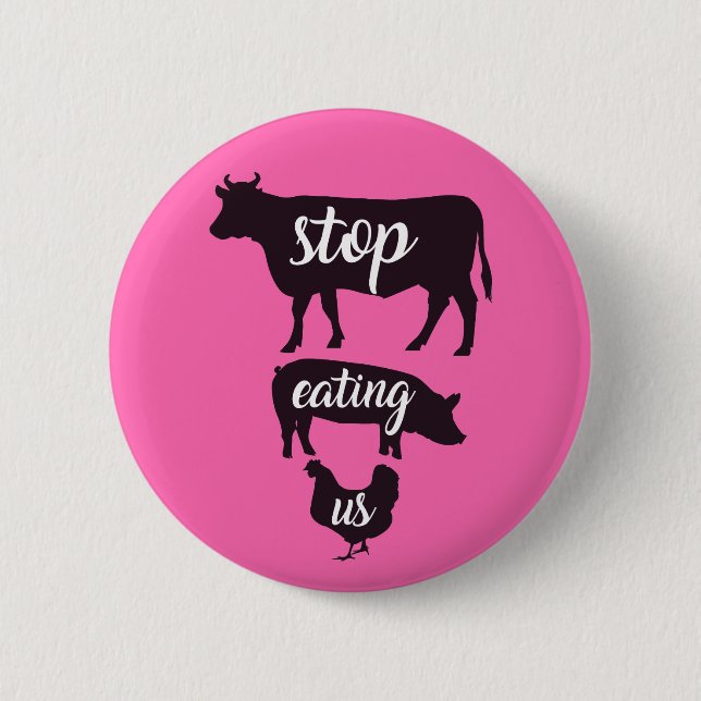Badge Rond 5 Cm Cessez de nous manger - bouton végétalien (Devant)