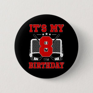 Badge Rond 5 Cm C'est mon 8e anniversaire Thème de hockey sur glac