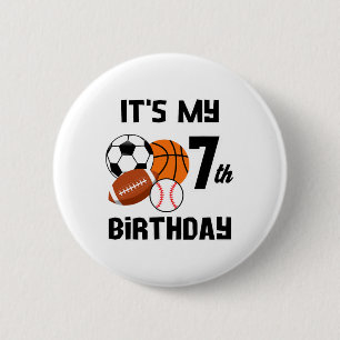 Badge Rond 5 Cm C'est mon anniversaire de 7 ans Soccer Sketll Sell