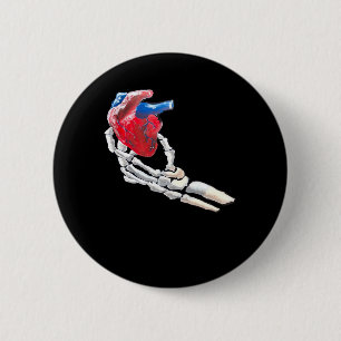 Badge Rond 5 Cm C'Est Mon Coeur - Squelette Mains Coeurs