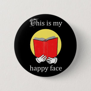 Badge Rond 5 Cm C'est mon visage heureux - Emoji lisant un livre