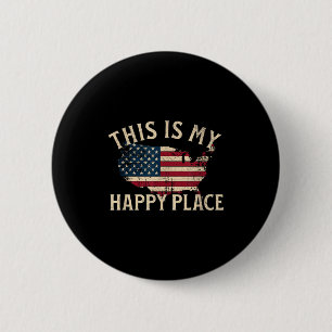 Badge Rond 5 Cm C'est un endroit heureux drapeau américain carte d