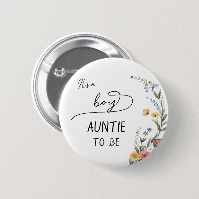 Badge Rond 5 Cm C'est un garçon ! Tante de fleurs sauvages colorée (Devant & derrière)