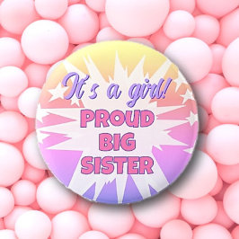 Badge Rond 5 Cm C'est une fille ! Bouton Fière Grande Soeur