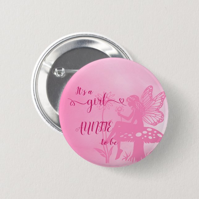 Badge Rond 5 Cm C'est une fille ! Champignons de fées et Tantes de (Devant & derrière)