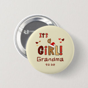 Badge Rond 5 Cm C'est une fille ! Chapeau de Noël de grand-mère à