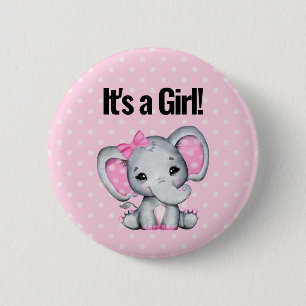 Badge Rond 5 Cm C'est une fille mignonne rose bébé éléphant