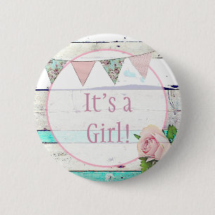 Badge Rond 5 Cm C'est une fille ! Shabby Rustique Faire-part de na