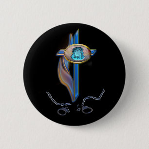 Badge Rond 5 Cm chaînes brisées de la croix chrétienne