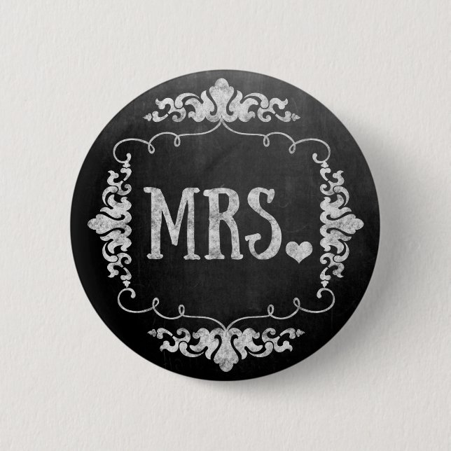 Badge Rond 5 Cm Chalkboard Mariage "Mme" Épingle de bouton (Devant)