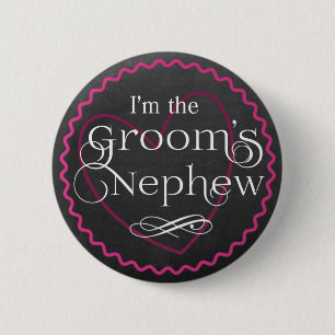 Badge Rond 5 Cm Chalkboard Pink Heart Mariage   Nephew de Groom