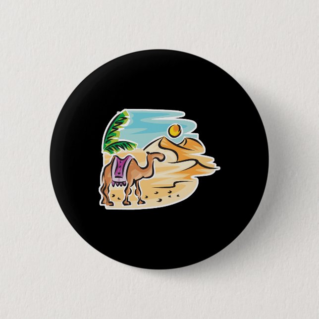Badge Rond 5 Cm chameau dans la scène du désert (Devant)