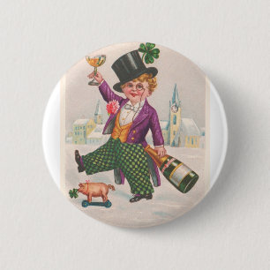 Badge Rond 5 Cm Champagne vintage Shamrock Jour de la Saint Patric
