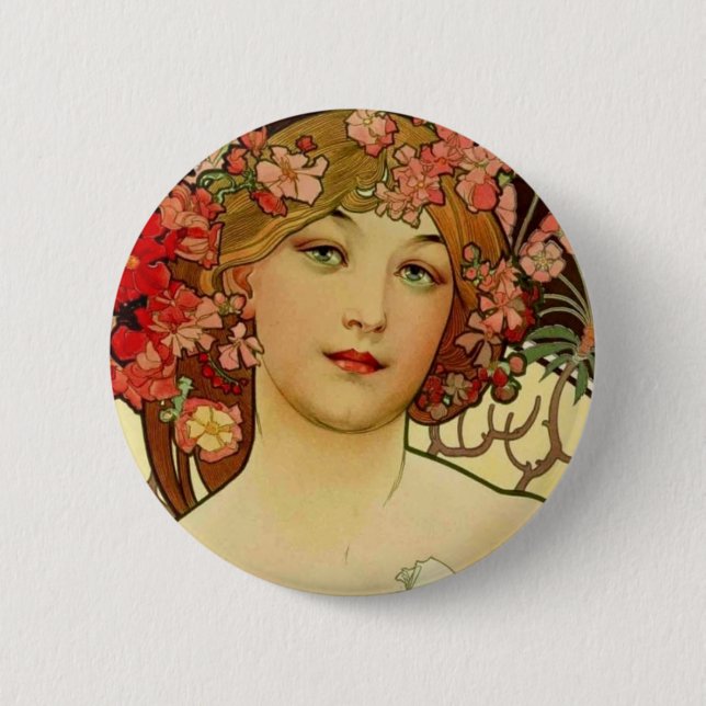 Badge Rond 5 Cm Champagne Woman 1897 - F. Champenois Imprimeur (Devant)