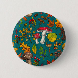 Badge Rond 5 Cm Champignons d'automne, feuilles, noix et baies sur