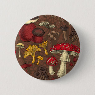 Badge Rond 5 Cm Champignons sauvages sur brun