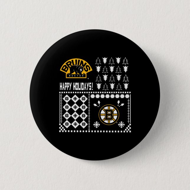 Badge Rond 5 Cm Chandail de Noël moche de Boston Bruins (Devant)