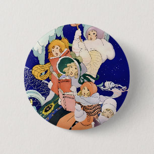 Badge Rond 5 Cm Chanteurs de Noël vintage sous les étoiles