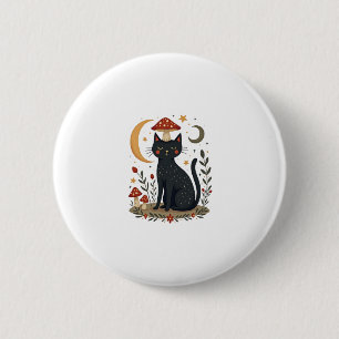 Badge Rond 5 Cm Chapeau de champignon pour chat Cottagecore chaton