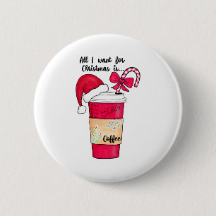 Badge Rond 5 Cm Chapeau de Noël rouge mignon de Santa Café Canne d