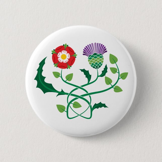 Badge Rond 5 Cm Chardon écossais et bouton rose de l'anglais (Devant)